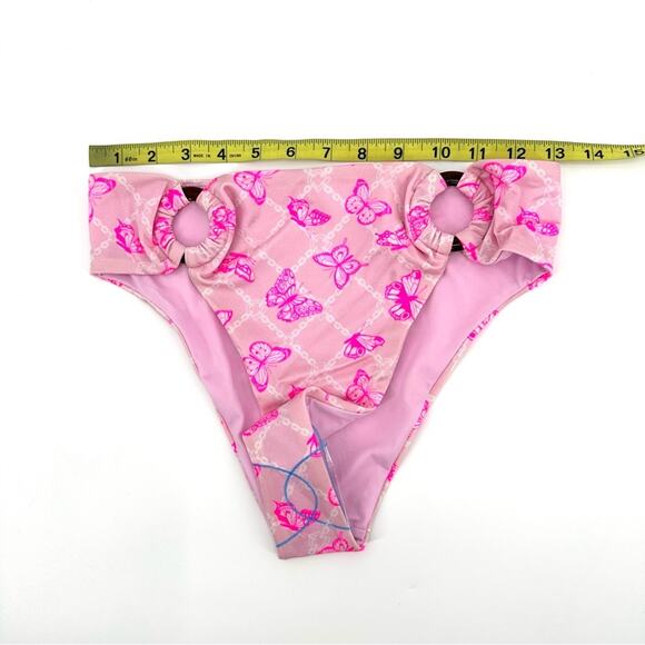 ASOS DESIGN ring high leg high waist bikini bottom in pink butterfly Size US 4 - Picture 5 of 7